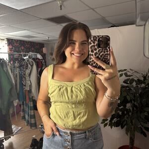 Free People Scarlett Cropped Tank Top in Tarragon Size Large